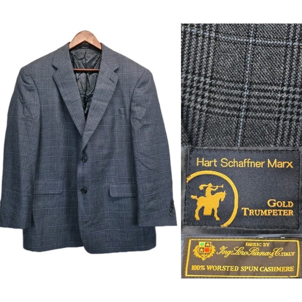 Hart Schaffner Marx Blazer Sport Coat Cashmere Sz 44S Glen Check Loro Piana 3156